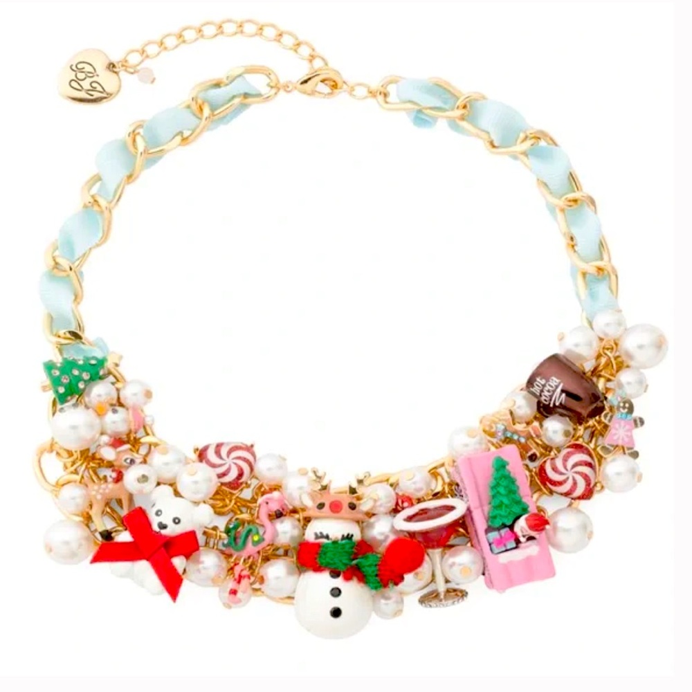 Betsey Johnson Christmas Holiday Bib Charm Necklace New